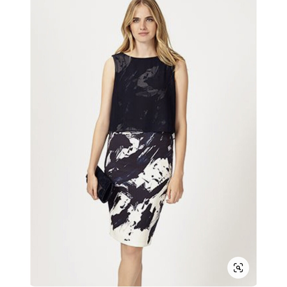 Phase Eight Della Sleeveless Layered Dress In Navy/Ivory Size 12 US 16UK $240